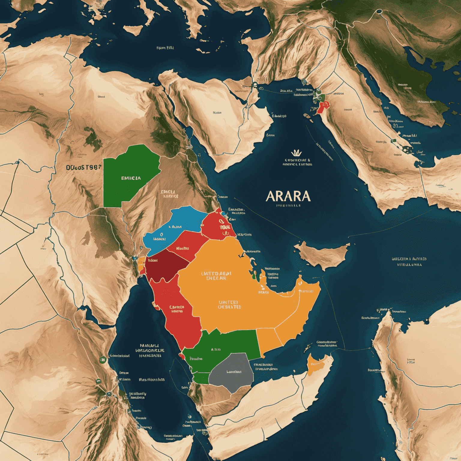 Map of United Arab Emirates with 5G network coverage areas highlighted in different colors for each mobile operator